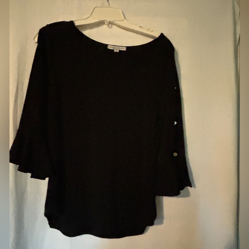 Green Envelope Black Blouse with Button Detail
